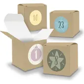 Itenga Adventskalender zum Füllen 24x Würfel 6,5cm BRAUN + Sticker V05 Z17