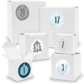 Itenga Adventskalender zum Füllen 24x Quader Würfel gemischt WEISS + Sticker (V01 Z16)