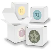 Itenga Adventskalender zum Füllen 24x Würfel 6,5cm WEISS + Sticker V04 Z17