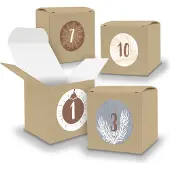 Itenga Adventskalender zum Füllen 24x Würfel 6,5cm BRAUN + Sticker V05 Z15