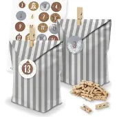 Itenga SET Adventskalender 24 x Tüten Streifen + Klammern + Zahlensticker (Z15)