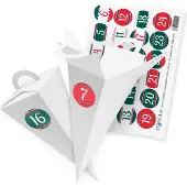 Itenga SET V44 Adventskalender Geschenktüte 14cm, Weiß + Zahlensticker Z54, 2cm