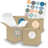 Itenga SET V70 Adventskalender Würfelbox klein, Braun + Zahlensticker Z53, 2cm