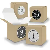 Itenga Adventskalender zum Füllen 24x Würfel 6,5cm BRAUN + Sticker V05 Z04