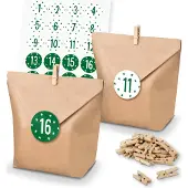 Itenga SET Adventskalender 24x Tüten + Klammern + Zahlensticker (Z38)