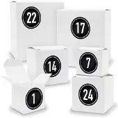 Itenga Adventskalender zum Füllen 24x Quader Würfel gemischt WEISS + Sticker (V01 Z08)