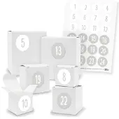 Itenga Adventskalender zum Füllen 24x Quader Würfel gemischt WEISS + Sticker (V01 Z35)