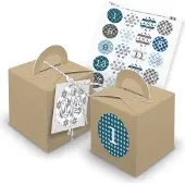 Itenga SET Adventskalender Würfelboxen braun + Garn + Anhänger (V33) + Motiv Z5