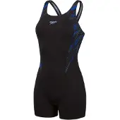 Speedo - "Hyperboom Splice" Body mit Bein für Damen (Schwarz/Blau bedruckt)