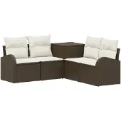 vidaXL Sofa Set 5 stk. Braun und Creme Weiß Polyrattan und Stahl