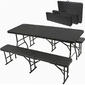 Helo Bierzeltgarnitur klappbar Set 3-teilig HDPE mit Rattan-Optik Garten Camping R1