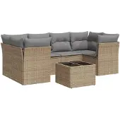 vidaXL 7-tlg. Garten-Sofagarnitur mit Kissen Beige Poly Rattan
