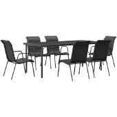 vidaXL 7-tlg. Garten-Essgruppe Schwarz Stahl und Textilene