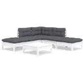 vidaXL 6-tlg. Garten-Lounge-Set mit Kissen Weiß Kiefernholz