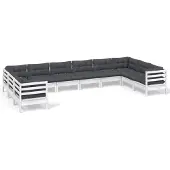 vidaXL 10-tlg. Garten-Lounge-Set mit Kissen Weiß Kiefernholz