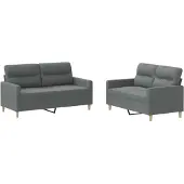 vidaXL 2-tlg. Sofagarnitur mit Kissen Dunkelgrau Stoff