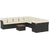 vidaXL 11-tlg. Garten-Sofagarnitur mit Kissen Schwarz Poly Rattan