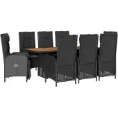 vidaXL 9-tlg. Garten-Essgruppe mit Kissen Schwarz Poly Rattan