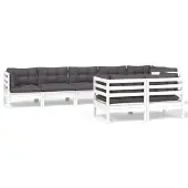 vidaXL 8-tlg. Garten-Lounge-Set mit Kissen Weiß Kiefer Massivholz