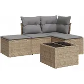 vidaXL 5-tlg. Garten-Sofagarnitur mit Kissen Beige Poly Rattan