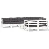 vidaXL 9-tlg. Garten-Lounge-Set mit Kissen Weiß Kiefer Massivholz
