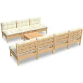 vidaXL 8-tlg. Garten-Lounge-Set mit Creme Kissen Kiefernholz