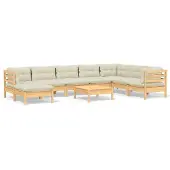 vidaXL 9-tlg. Garten-Lounge-Set mit Creme Kissen Massivholz Kiefer