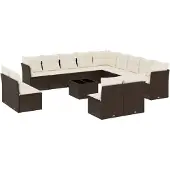 vidaXL 14-tlg. Garten-Sofagarnitur mit Kissen Braun Poly Rattan