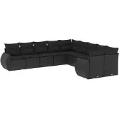 vidaXL 10-tlg. Garten-Sofagarnitur mit Kissen Schwarz Poly Rattan