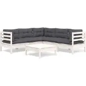 vidaXL 6-tlg. Garten-Lounge-Set mit Kissen Weiß Kiefer Massivholz