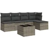 vidaXL 6-tlg. Garten-Sofagarnitur mit Kissen Grau Poly Rattan