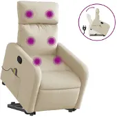 vidaXL Massagesessel mit Aufstehhilfe Creme Stoff