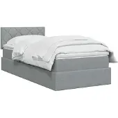 vidaXL LED-Speicherbett mit Matratze Hellgrau 90 x 200 cm Stoff