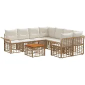 vidaXL Outdoor-Sofagarnitur 9 stk. Natürlich und Cremweiß Poly-Rattan