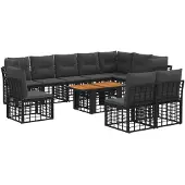 vidaXL Gartensofa-set 11 stk. Schwarz und Dunkelgrau Poly-Rattan