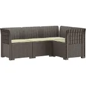 vidaXL 4-Sitzer Gartensofa mit Kissen Rattan-Look PP Hellgrau
