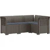 vidaXL 4-Sitzer Gartensofa mit Kissen Rattan-Look PP Hellgrau