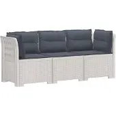 vidaXL 3-Sitzer Garten Sofa mit Kissen Rattan-Look PP Weiß