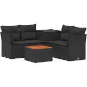 vidaXL Sofa Set 6 stk. Schwarz Polyrattan und Stahl