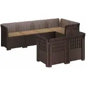 vidaXL 7-Sitzer Gartensofa mit Kissen Rattan-Look PP Braun
