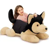 Sonstiges XXL Kuscheltier Deutscher Schäferhund liegend 80cm Schwarz Plüschtier Geschenk Kinder Baby