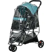 MEIYOU HaustierbuggyHundebuggybis10kgklappbarSicherheitsleineHandgriffRegenschutzAufbewahrungskorbBlau+Schwarz