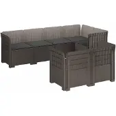 vidaXL 7-Sitzer Gartensofa mit Kissen Rattan-Look PP Hellgrau