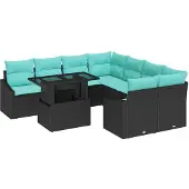 vidaXL Gartensofa-set 9 stk. Schwarz und Blau Poly-Rattan