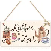 Famanu Holz-Kaffeetisch mit Spruch - Wanddeko für Küche
