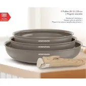 Arthur Martin 3er-Set Bratpfannen – Geeignet für alle Herdarten, inklusive Induktion – – AM4587 – Keramik – 20–24–28 cm + abnehmbarer Griff – Taupe