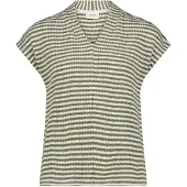 Cartoon Ringelshirt mit V-Ausschnitt in Cream/Khaki | Gr.: 38