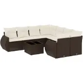 vidaXL 9-tlg. Garten-Sofagarnitur mit Kissen Braun Poly Rattan