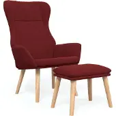 DKD Home Decor Relaxsessel mit Hocker Weinrot Stoff
