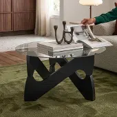 En.casa Couchtisch 'Reypio' mit Glasplatte Ø70 x 35 cm Schwarz / Grau